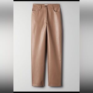 Wilfred Aritzia Melina Tan Vegan Leather Straight Leg Pants Plus Size 14